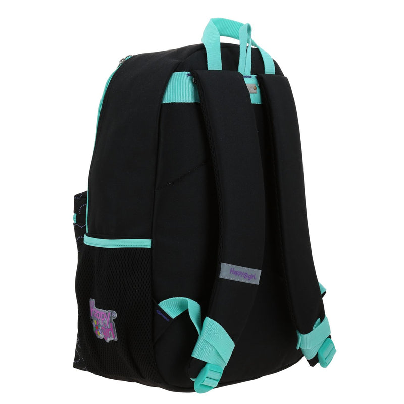 Mochila Negra Bordes en Turquesa Happy Girl Cienta