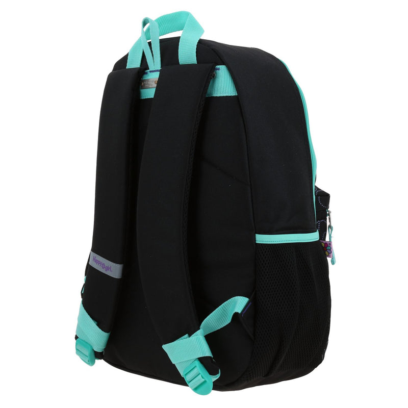 Mochila Negra Bordes en Turquesa Happy Girl Cienta