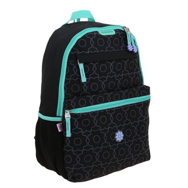 Mochila Negra Bordes en Turquesa Happy Girl Cienta