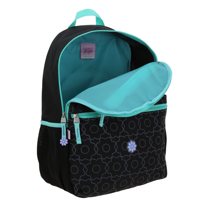 Mochila Negra Bordes en Turquesa Happy Girl Cienta