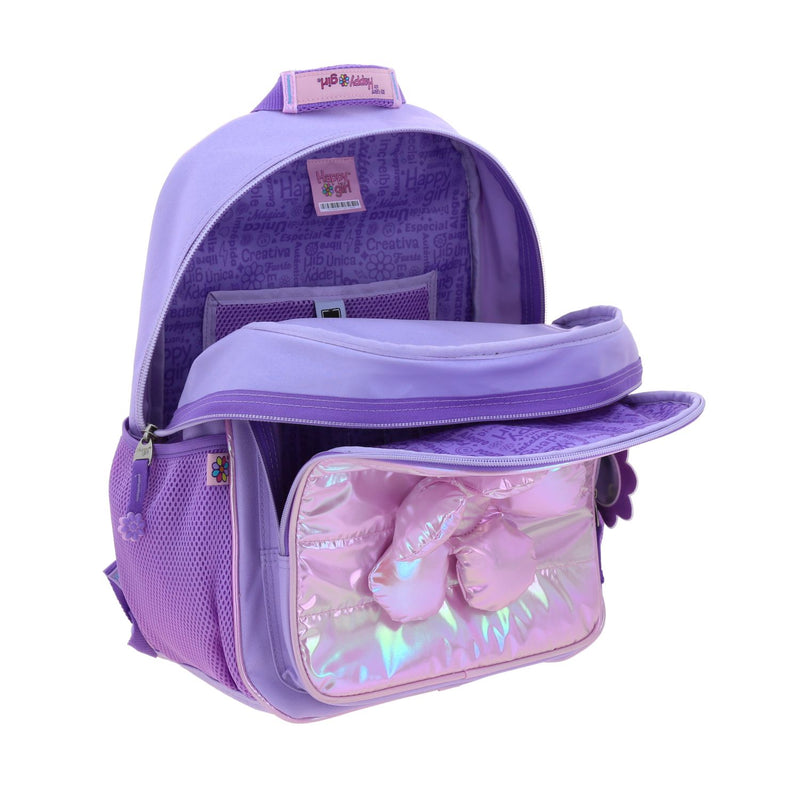Mochila Lila con Flor 3D Brillante Happy Girl Flof