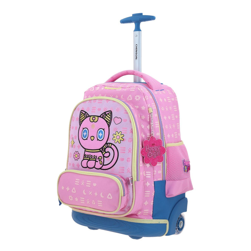 Mochila Rosa con Ruedas Con Bordado Happy Girl Gipsy