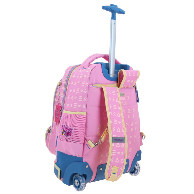 Mochila Rosa con Ruedas Con Bordado Happy Girl Gipsy