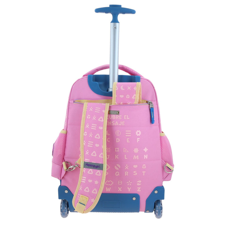 Mochila Rosa con Ruedas Con Bordado Happy Girl Gipsy
