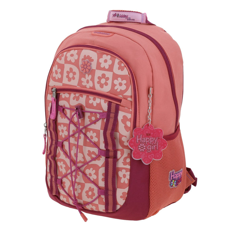 Mochila Fucsia Con Diseño Con Flores Happy Girl Gruvs