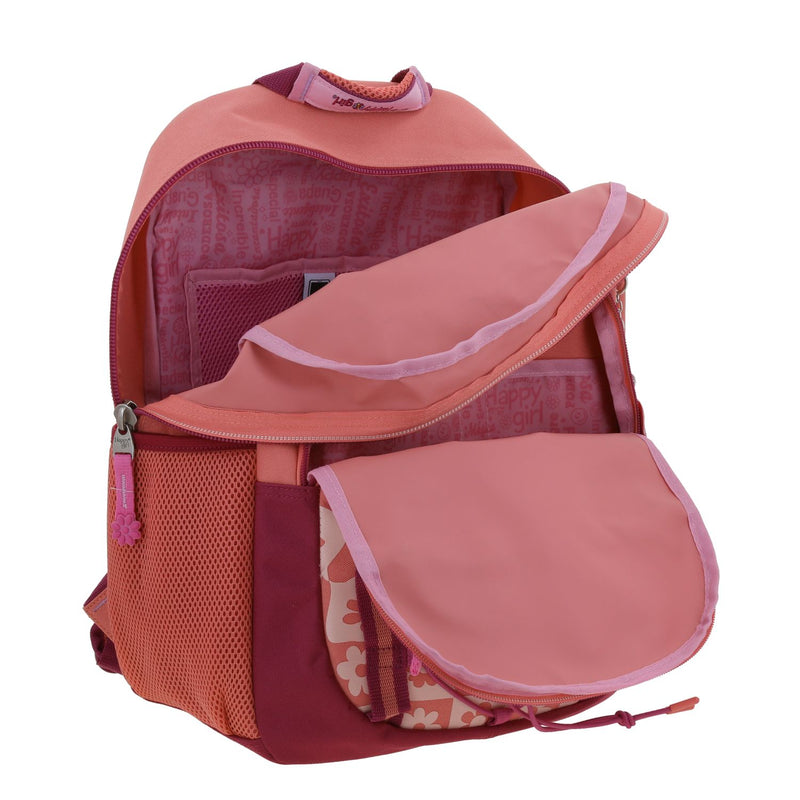 Mochila Fucsia Con Diseño Con Flores Happy Girl Gruvs
