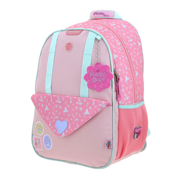 Mochila Rosa Con Parches y Corazón Happy Girl Uli