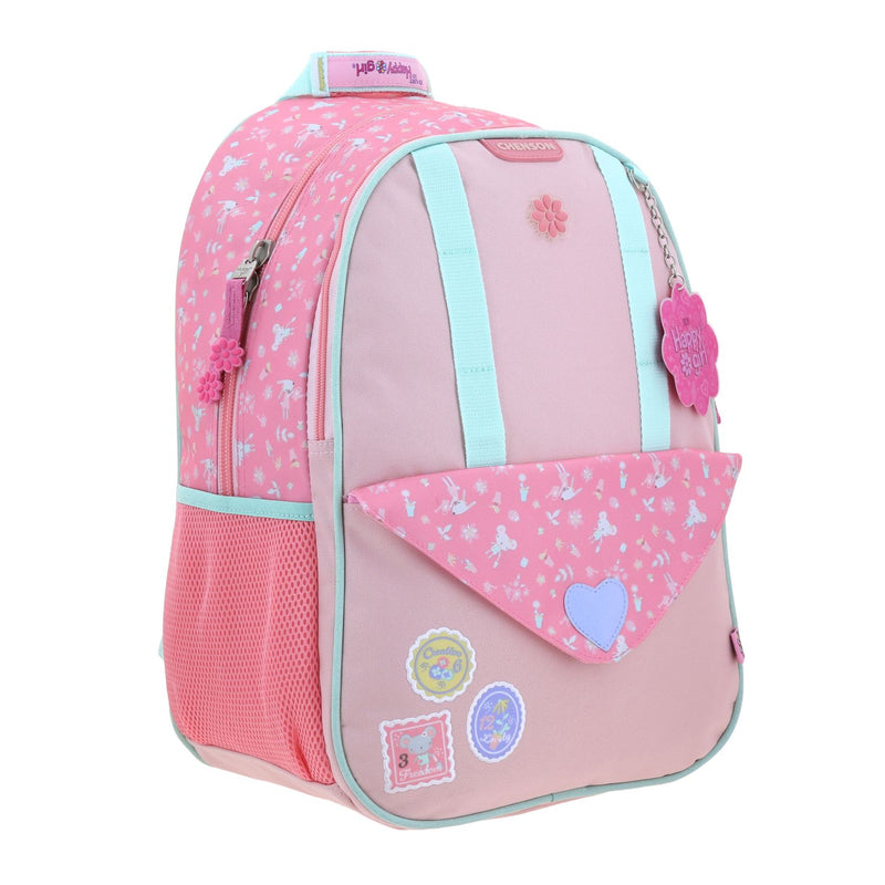 Mochila Rosa Con Parches y Corazón Happy Girl Uli
