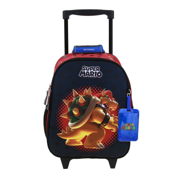 Mochila Negra con Ruedas Diseño Bowser en 3D Mario Bros Chenson Bowie
