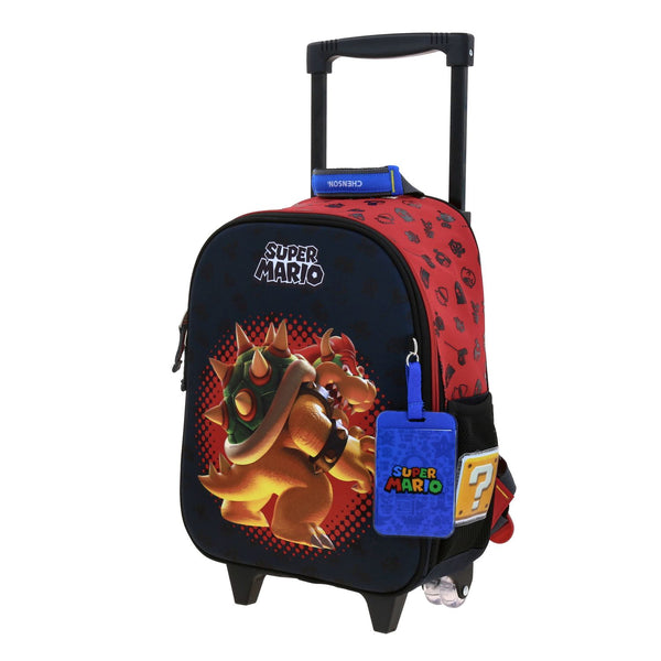 Mochila Negra con Ruedas Diseño Bowser en 3D Mario Bros Chenson Bowie