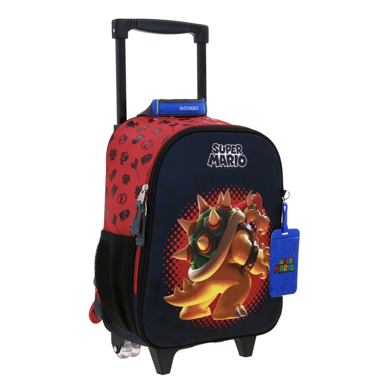 Mochila Negra con Ruedas Diseño Bowser en 3D Mario Bros Chenson Bowie