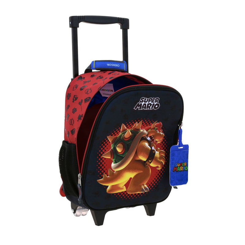 Mochila Negra con Ruedas Diseño Bowser en 3D Mario Bros Chenson Bowie