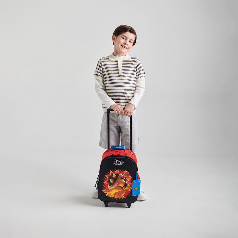 Mochila Negra con Ruedas Diseño Bowser en 3D Mario Bros Chenson Bowie