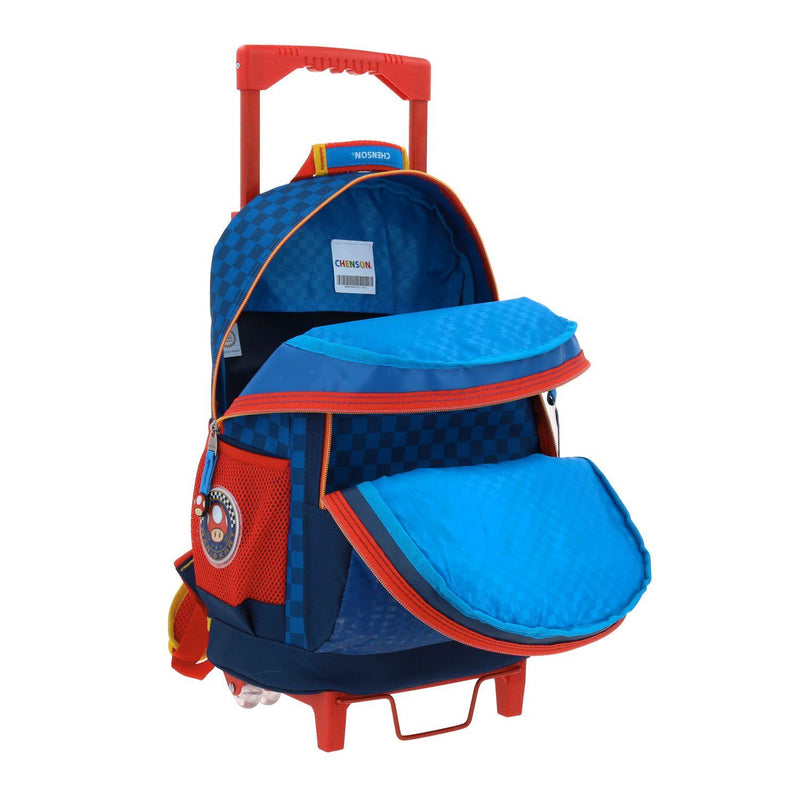 Mochila Con Ruedas Grande Azul Mario Bros Para Niño Chenson Gokar