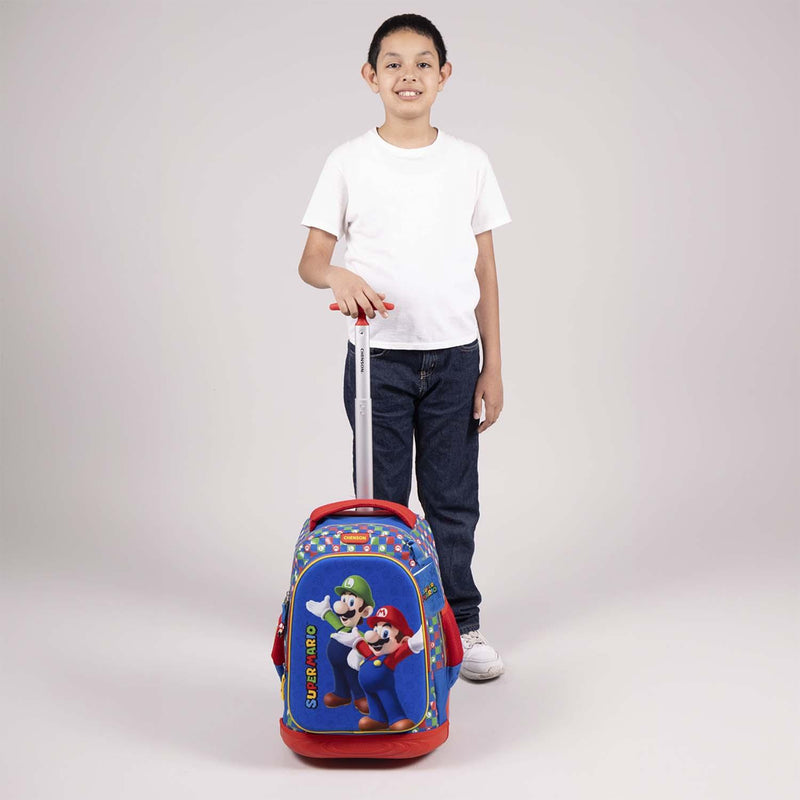 Mochila Con Ruedas Azul Mario Bros Para Niño Chenson Armin