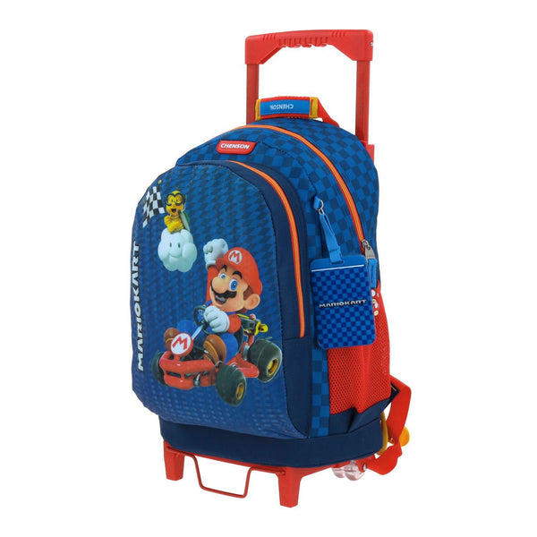 Mochila Con Ruedas Grande Azul Mario Bros Para Niño Chenson Gokar