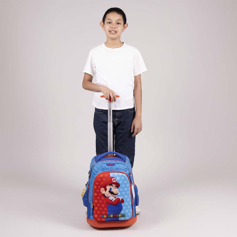 Mochila Con Ruedas Azul Mario Bros Para Niño Chenson Dulp