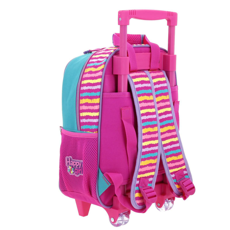 Mochila con Ruedas Rosa Con Azul Líneas Happy Girl Kinder