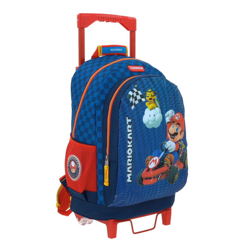 Mochila Con Ruedas Grande Azul Mario Bros Para Niño Chenson Gokar