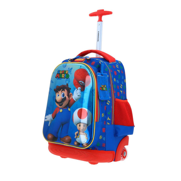 Mochila Con Ruedas Azul Mario Bros Para Niño Chenson Aury