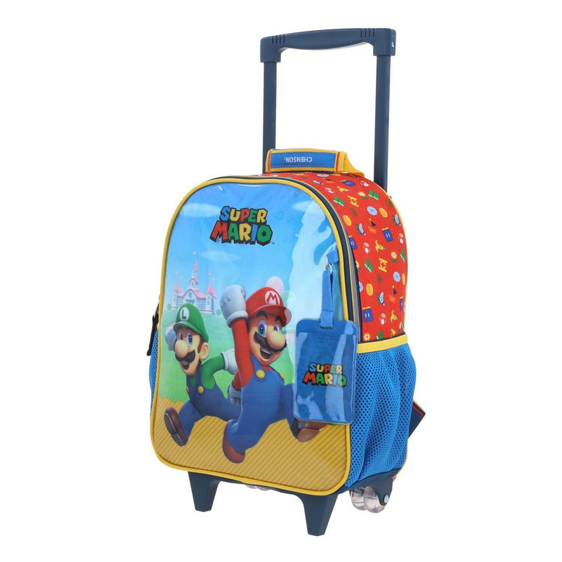 Mochila Con Ruedas Azul Para Niño Mario Bros by Chenson Fiant