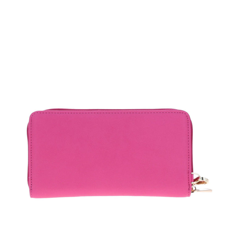 Cartera Rosa Con Mini Asa Línea Blanca