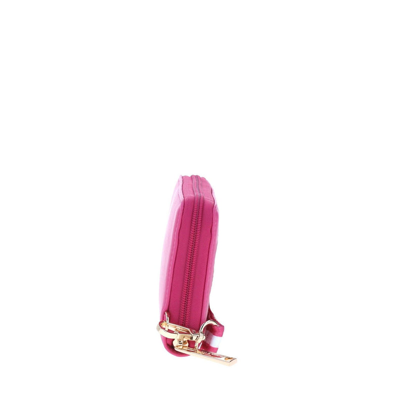Cartera Rosa Con Mini Asa Línea Blanca