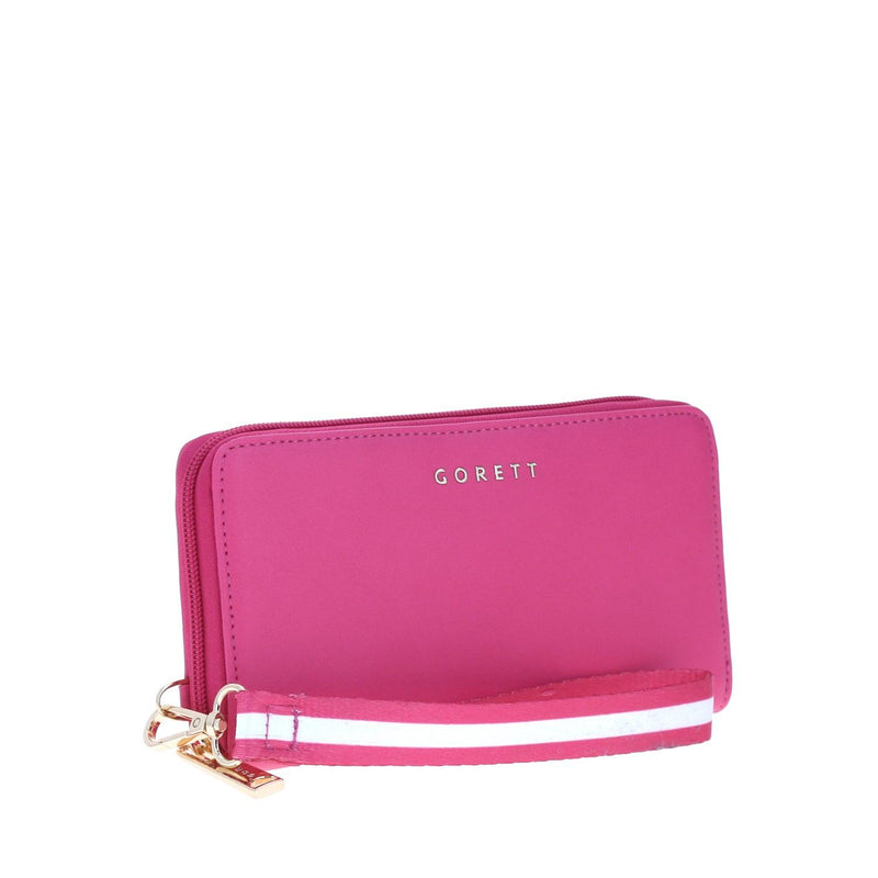 Cartera Rosa Con Mini Asa Línea Blanca