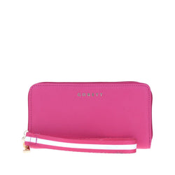Cartera Rosa Con Mini Asa Línea Blanca