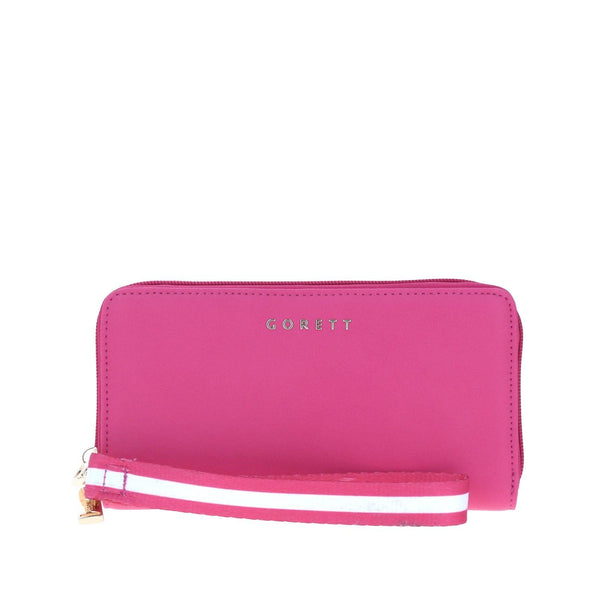 Cartera Rosa Con Mini Asa Línea Blanca