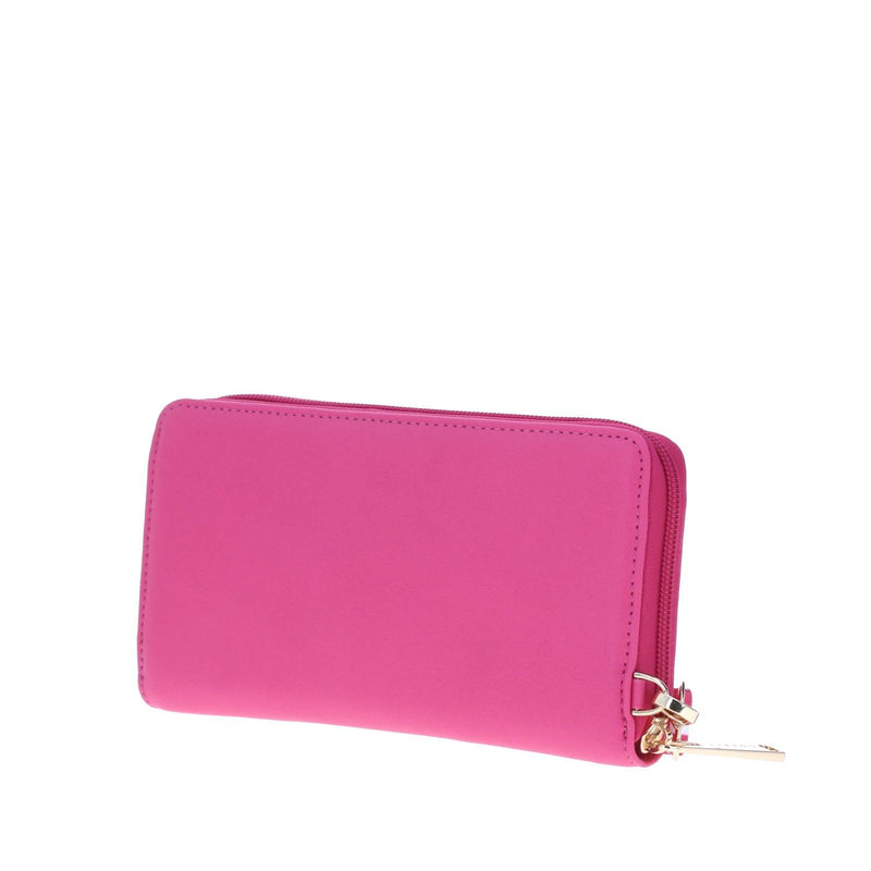 Cartera Rosa Con Mini Asa Línea Blanca