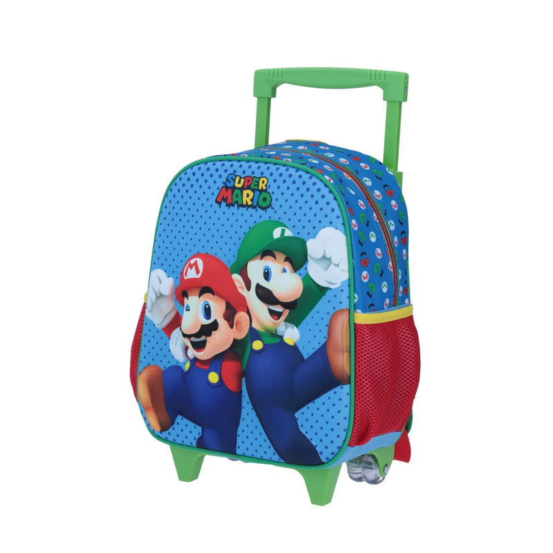 Mochila chica con ruedas Mario & Luigi Azul