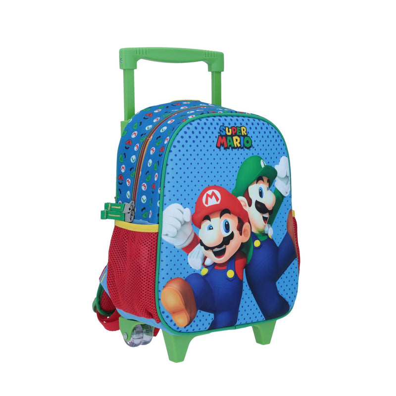 Mochila chica con ruedas Mario & Luigi Azul