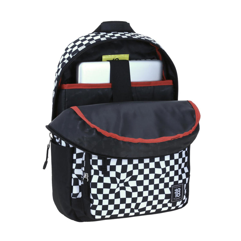 Mochila Grande Negro 1818 Universidad CHECK para hombre Porta Laptop de hasta 15".
