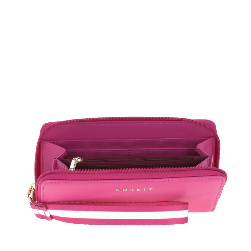 Cartera Rosa Con Mini Asa Línea Blanca